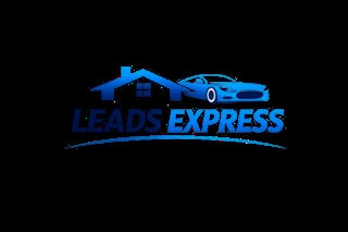 Leads Express logo featuring a blue house and car icon with text indicating real estate and automotive lead generation services